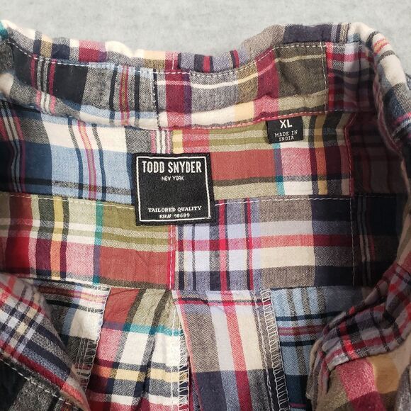 Todd Snyder Patchwork Madras Guayabera Shirt‎ Mens XL Multi Plaid Retro Cuban - Picture 3 of 6